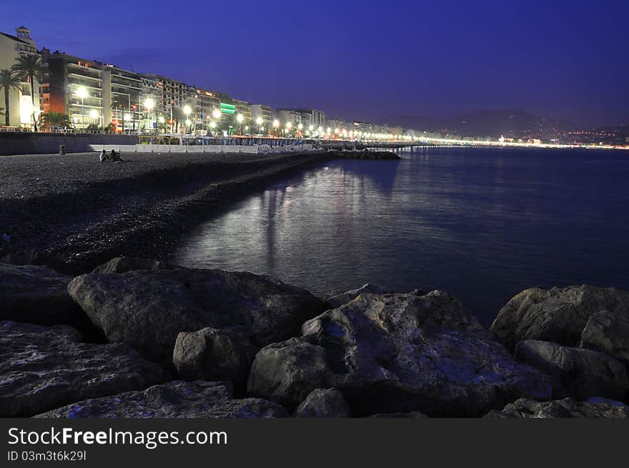 Promenade in Nice at night