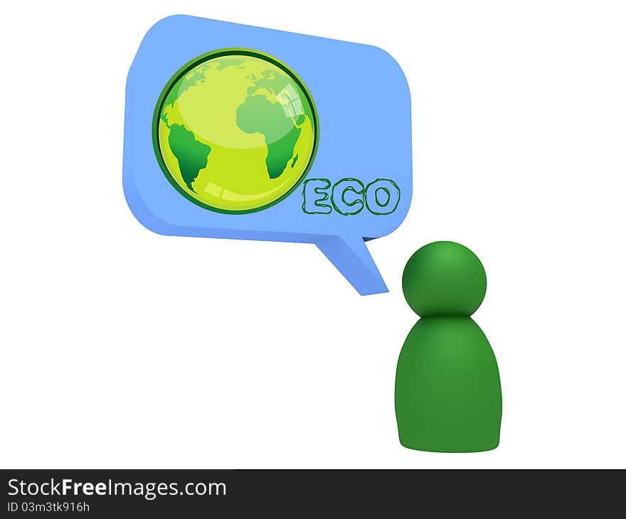 Character thinking about eco earth in bubble. Character thinking about eco earth in bubble