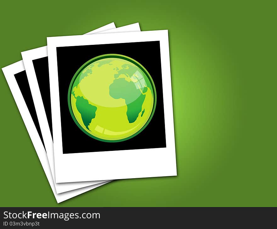 Green earth in black canvas on isolated green background