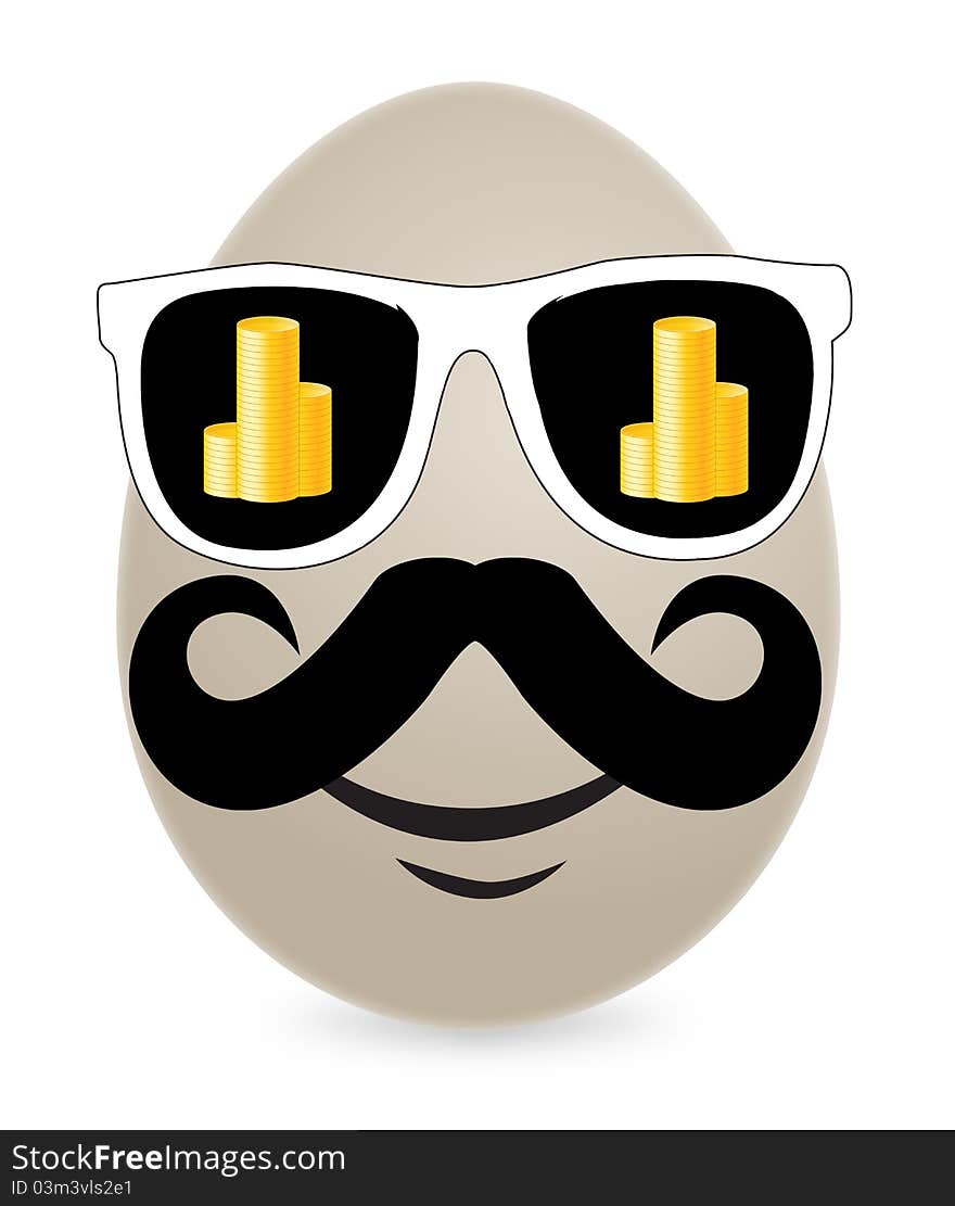 Money on goggles of eggs eye. Money on goggles of eggs eye