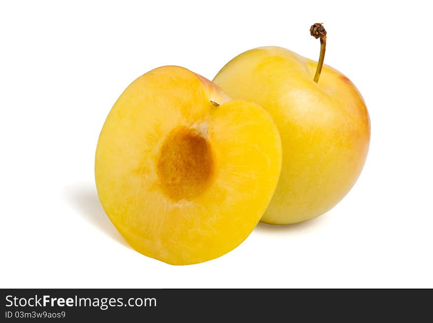 Two cherry plums isolated on white