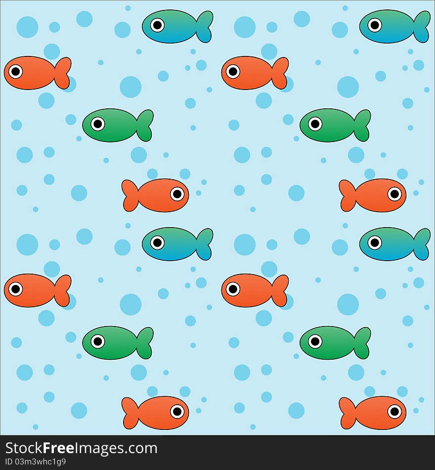 Seamless sea background with bubles and fish