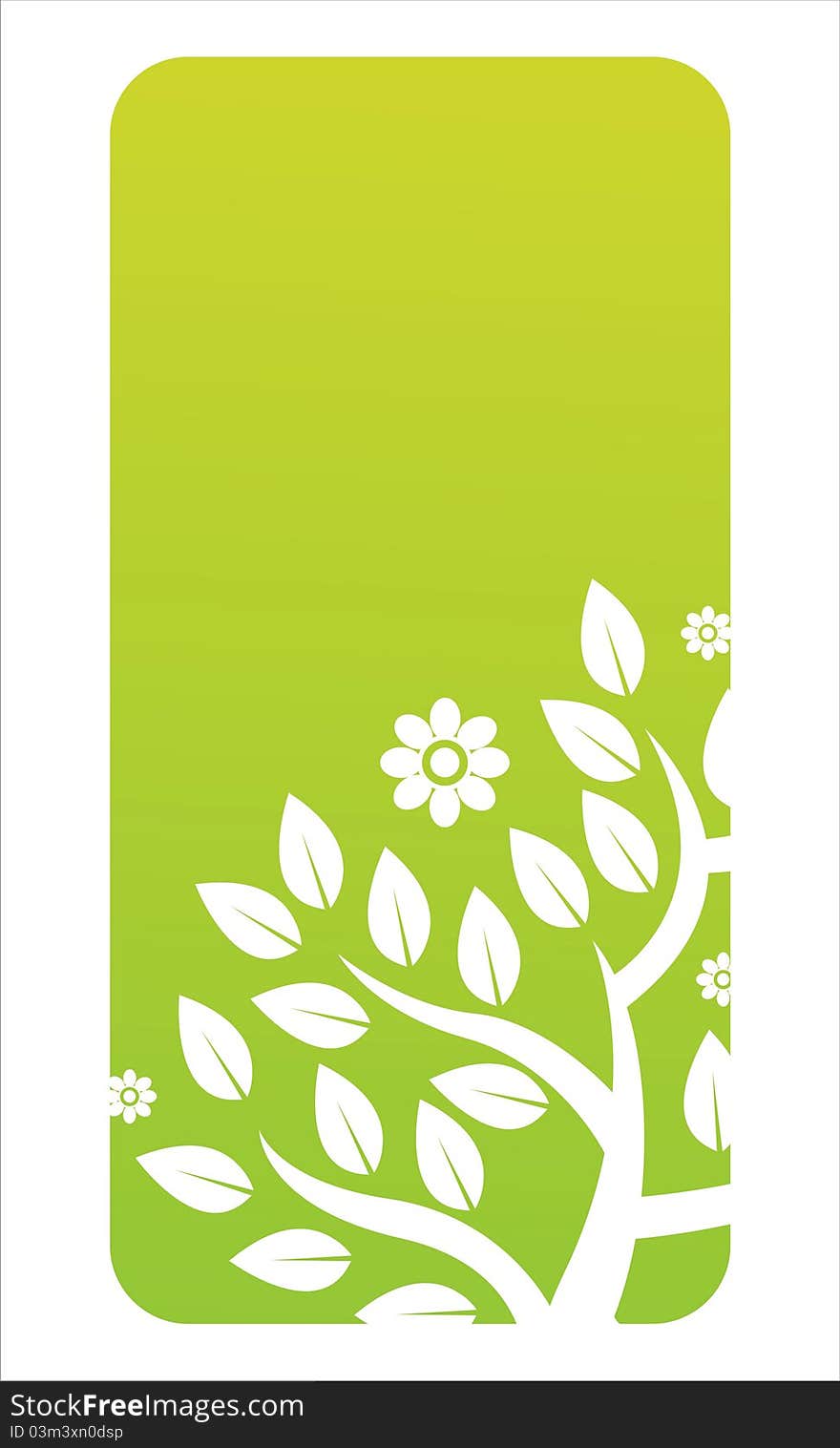 Glossy green floral banner with tree