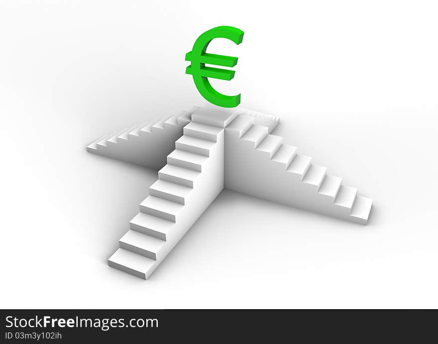 Render of a green euro symbol on a staircase.