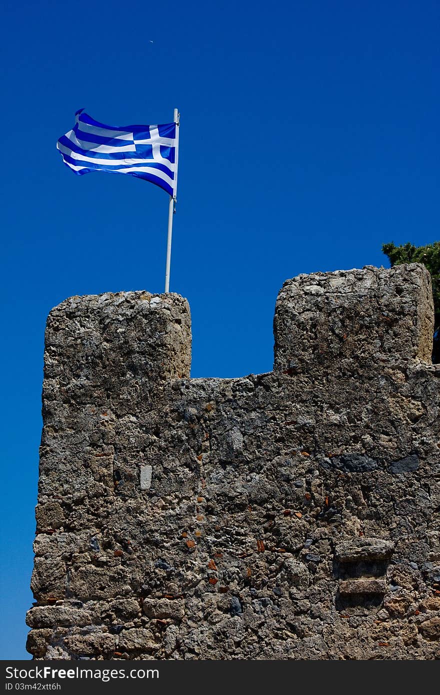 Greek Flag On Fort