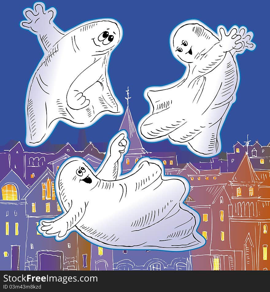 Three ghost playing in the night sky over the city.
Contours, color, phantoms and city are executed on different layers. Three ghost playing in the night sky over the city.
Contours, color, phantoms and city are executed on different layers.