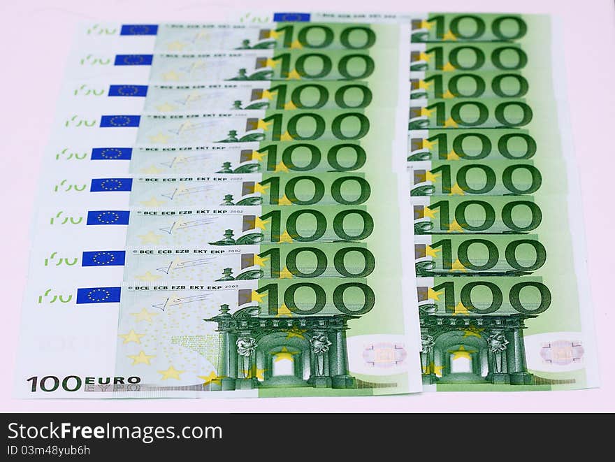 Cash, banknotes of one hundred euro posted on the table. Cash, banknotes of one hundred euro posted on the table