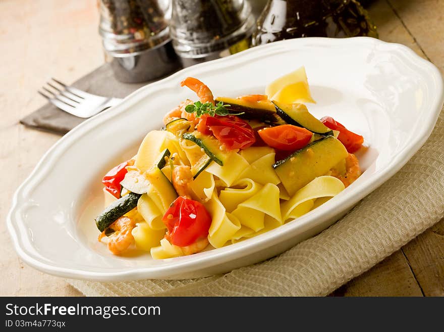 Pasta With Zucchini And Shrimps