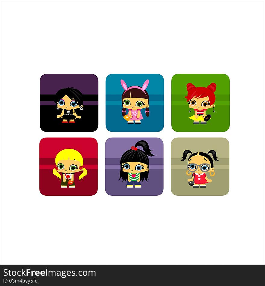 Icon set girls vector illustration