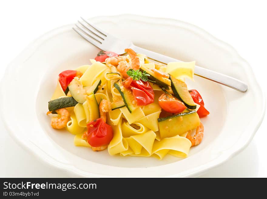 Pasta With Zucchini And Shrimps