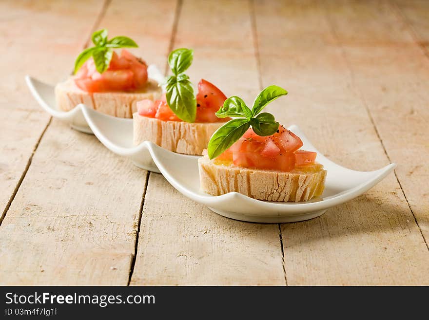 Bruschetta with tomatoes and basil