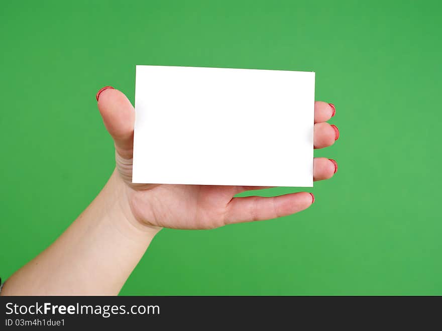 Empty white paper in hand isolated