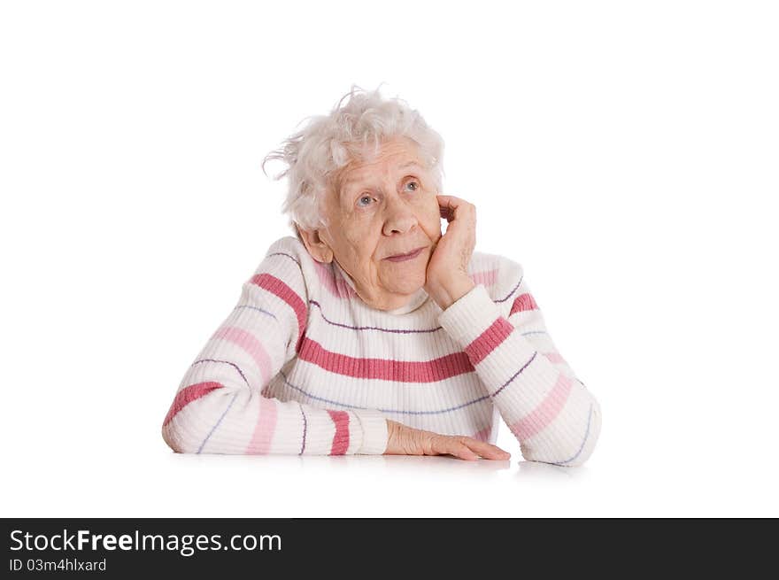 Portrait of old woman on white