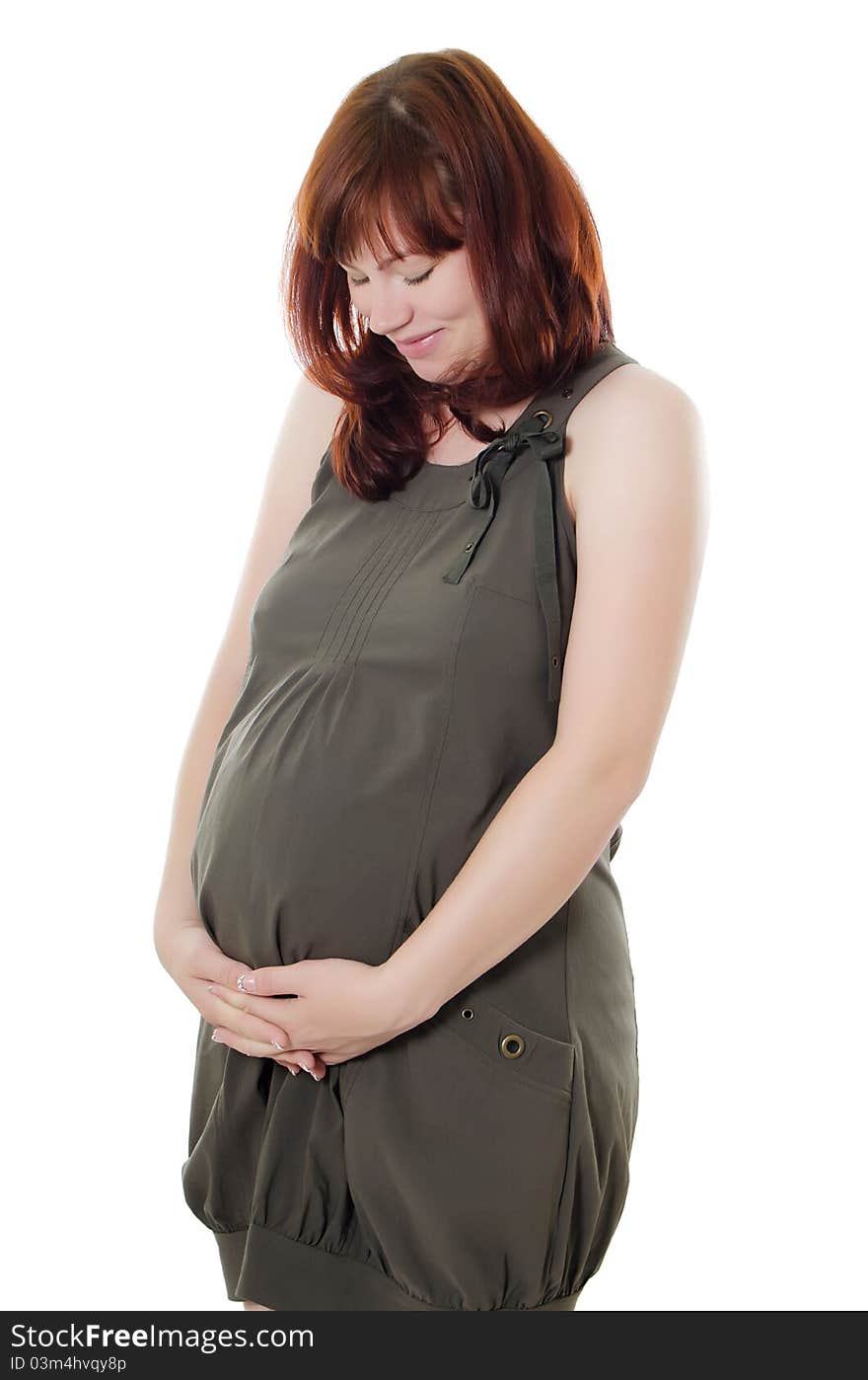 The pregnant woman on white background