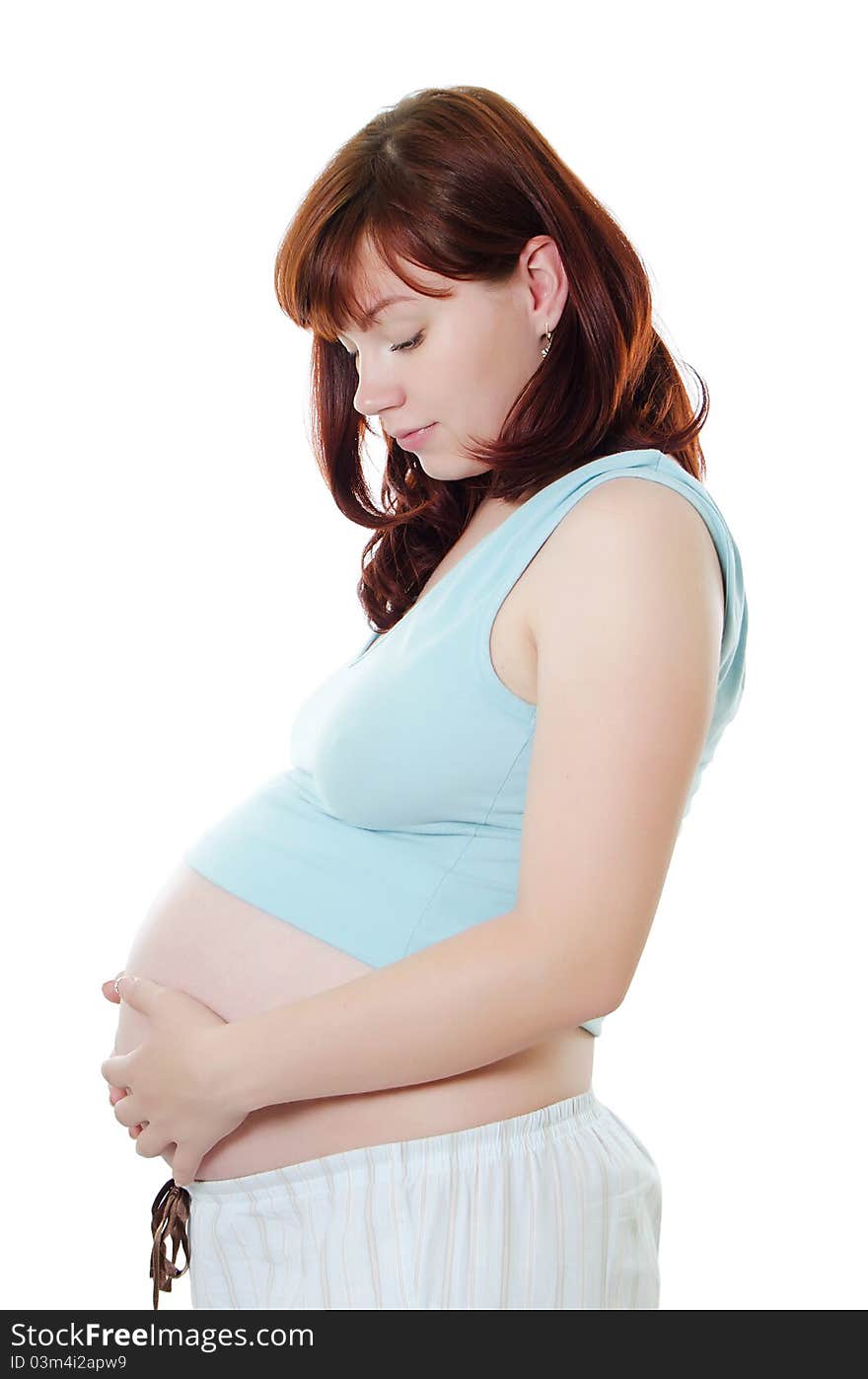 The pregnant woman isolated on white background