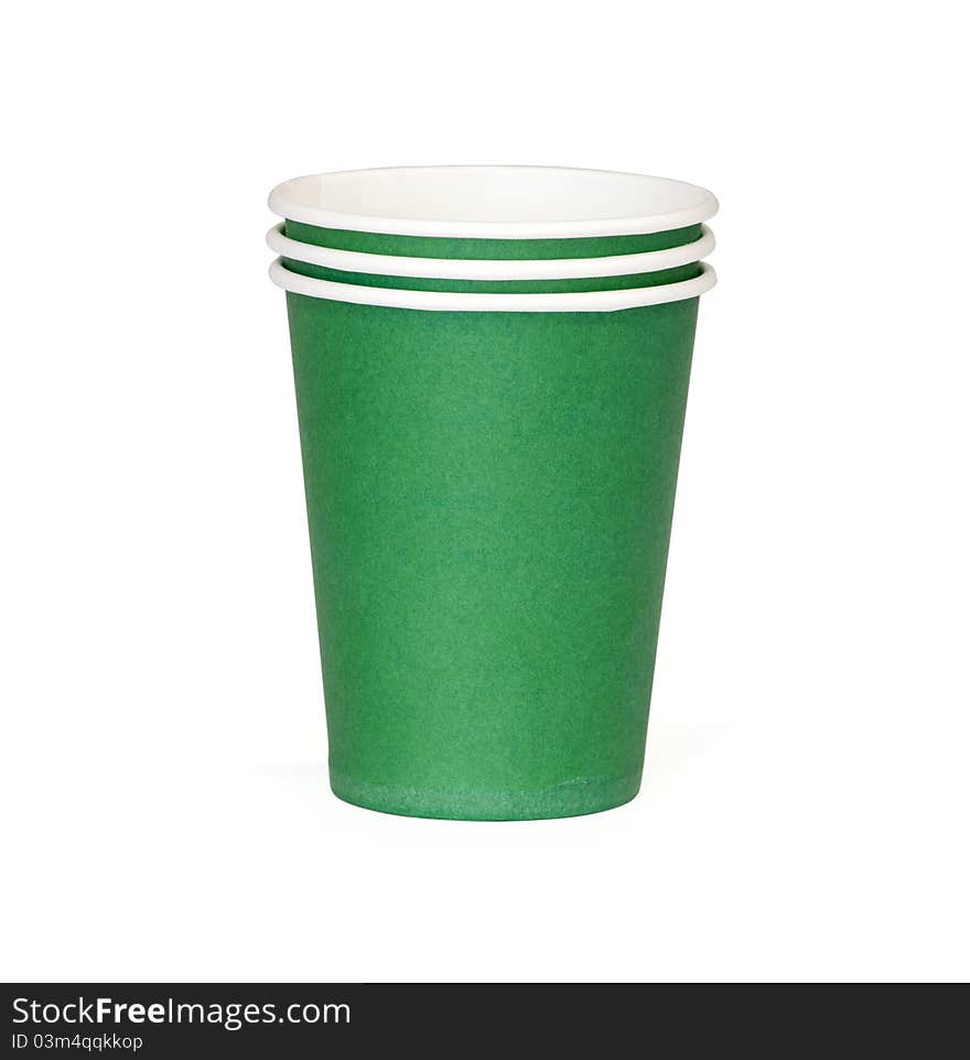 Green disposable cup isolated on a white background