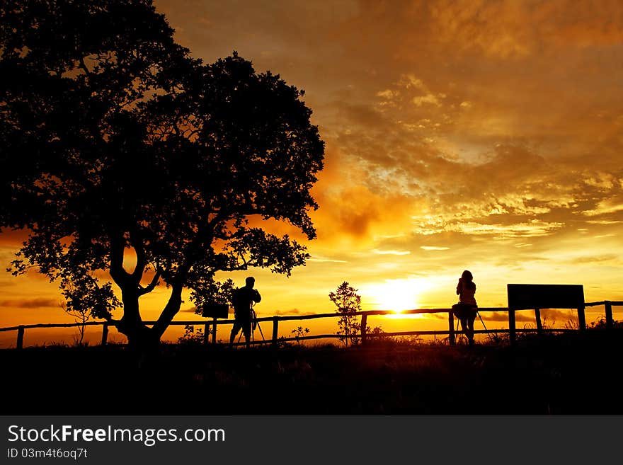 Silhouette of photographers on the Mountain