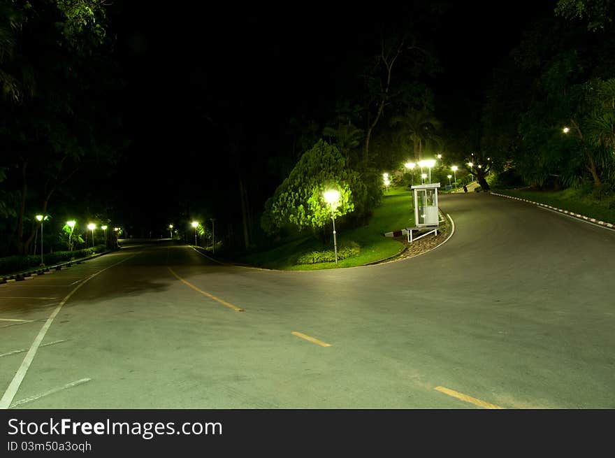 This sharp curve is the way to restaurant within Ubonratana dam. This picture was shot after sunset.