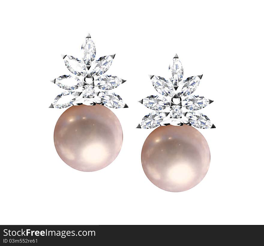 Pearl earrings isolated on white background