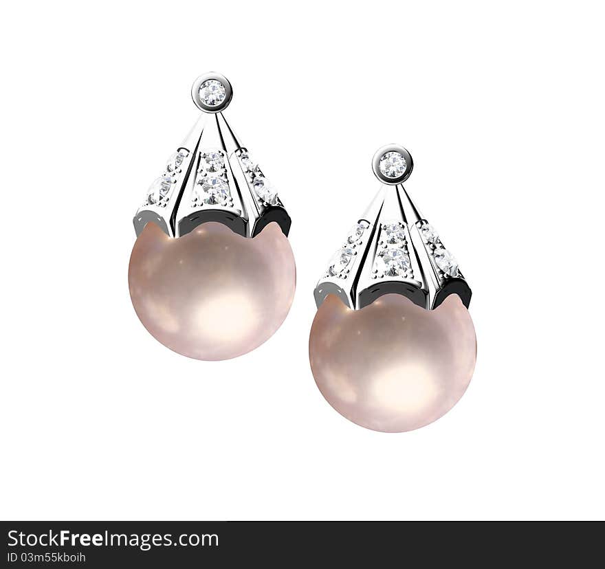 Pearl earrings isolated on white background