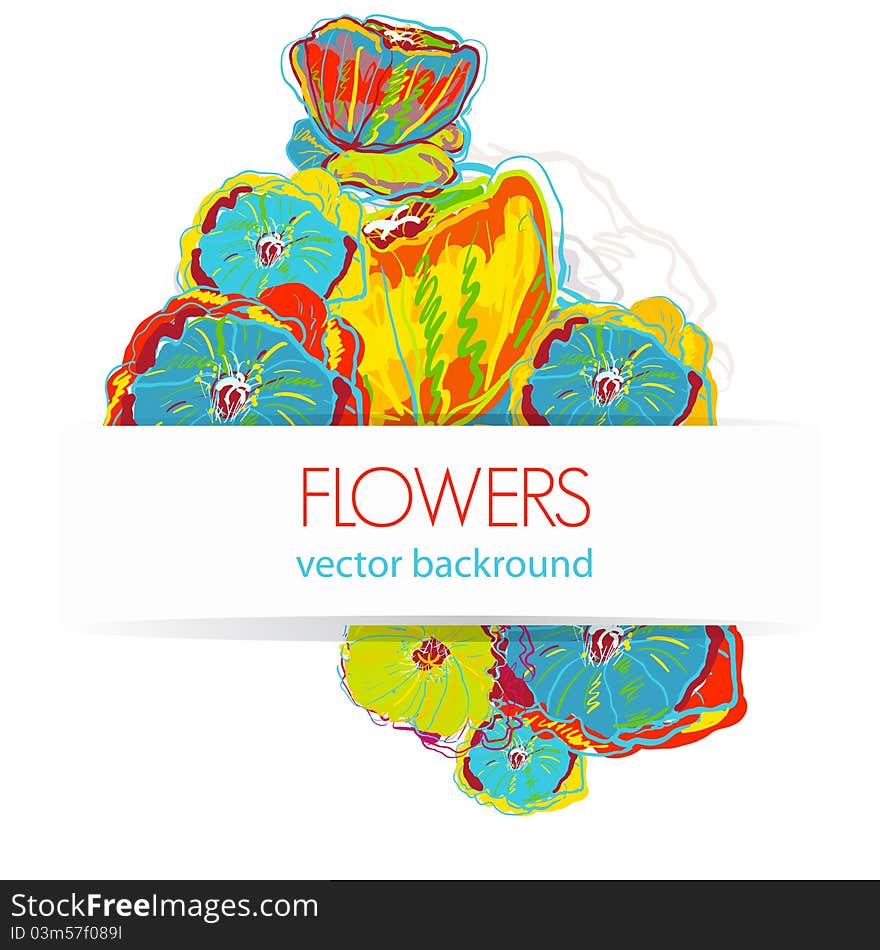 Abstract bright background with drawing flowers. Abstract bright background with drawing flowers