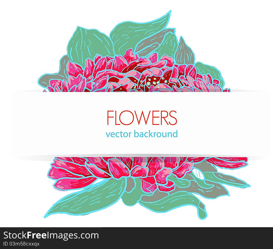 Vector background with old fashioned drawing pink flower. Vector background with old fashioned drawing pink flower