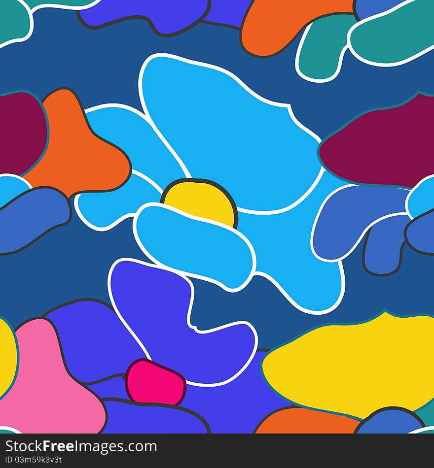 Abstract seamless texture with bright flowers