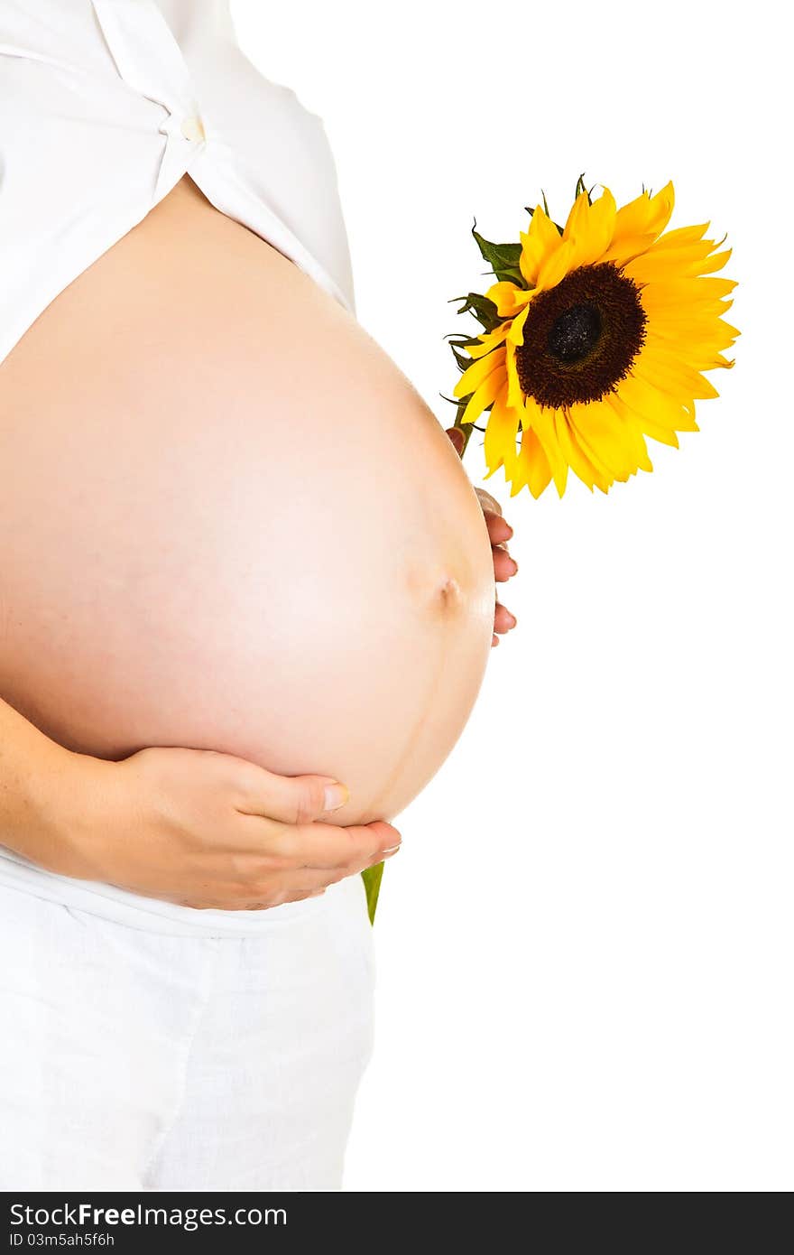 Pregnant Woman Holding Sunflower