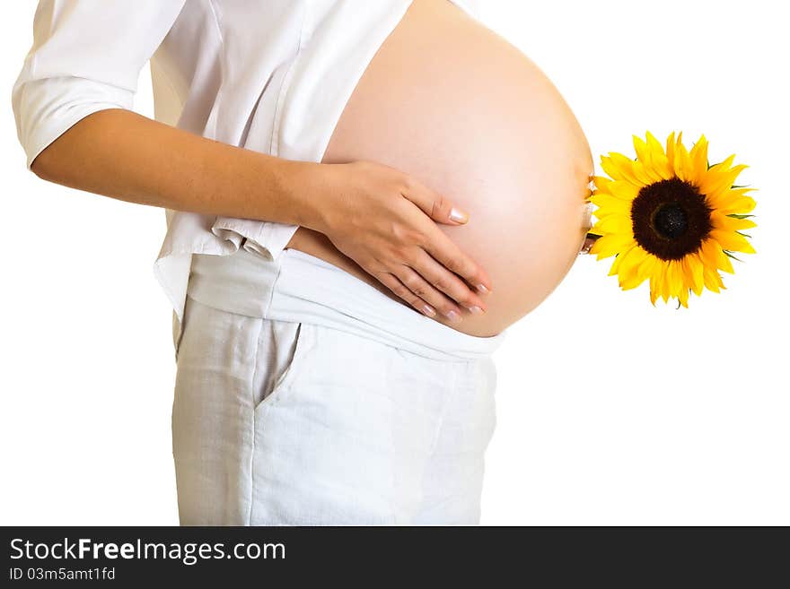 Pregnant Woman Holding Sunflower