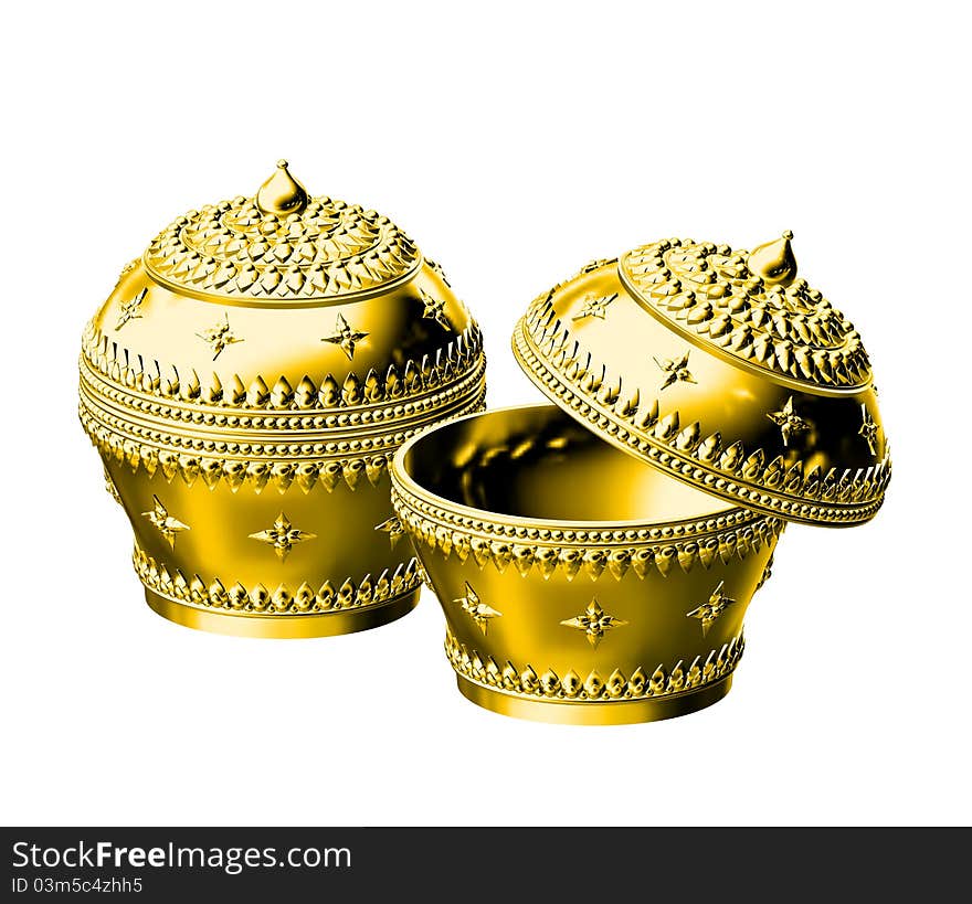 Gold ornaments isolated on white background