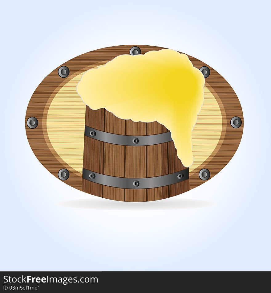 Sign a tavern with a barrel of beer on blue background