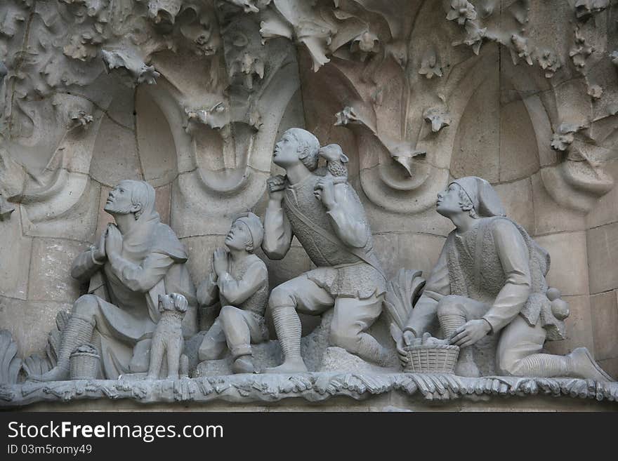 A detail on the cathedral of Sagrada Familia in Balcellona. A detail on the cathedral of Sagrada Familia in Balcellona