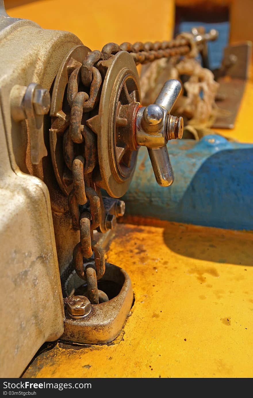 Detail of anchor chain on the boat. Detail of anchor chain on the boat