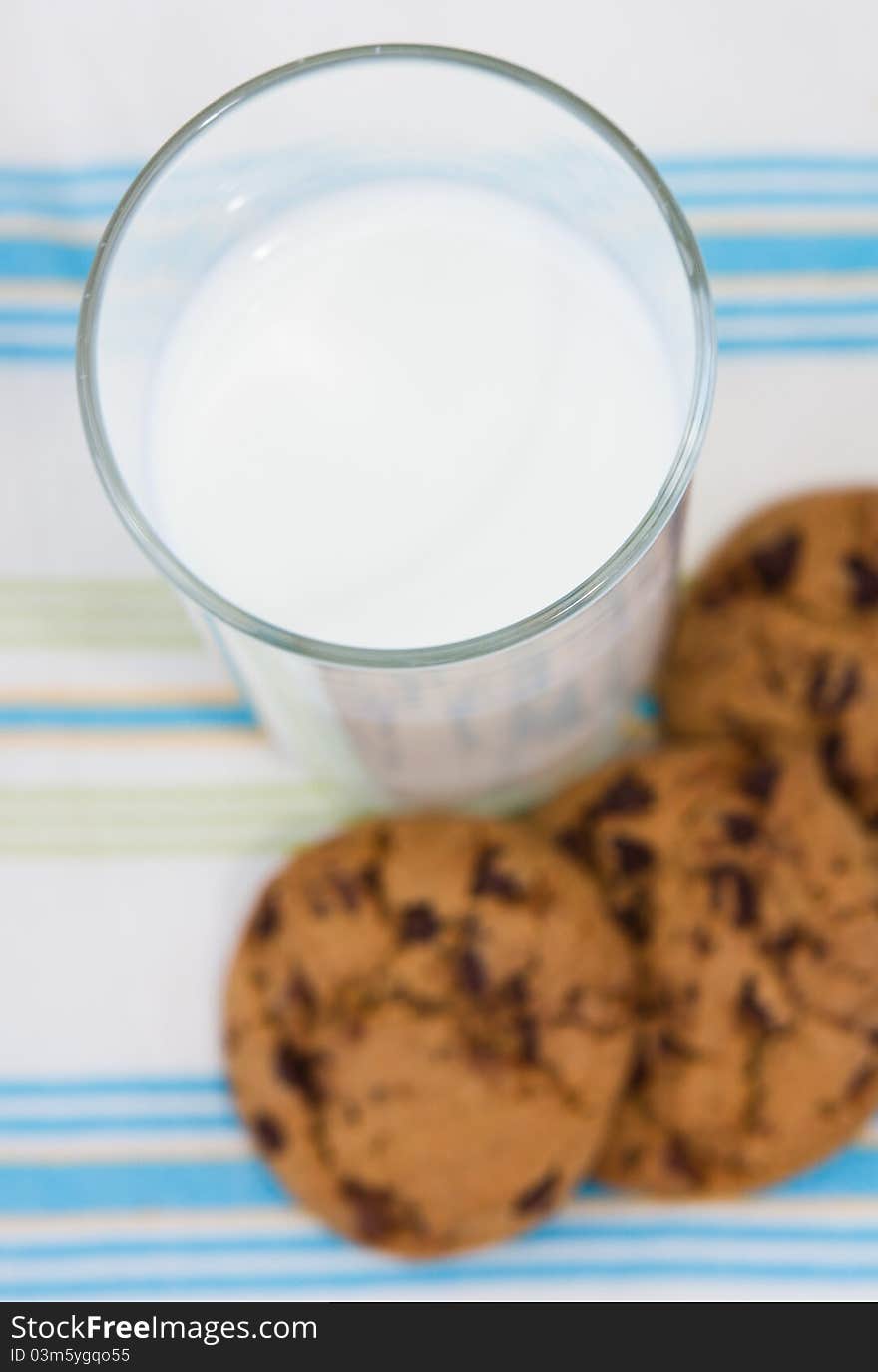 Milk and cookies shot from bird perspective