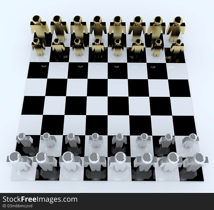 3d people in chess board