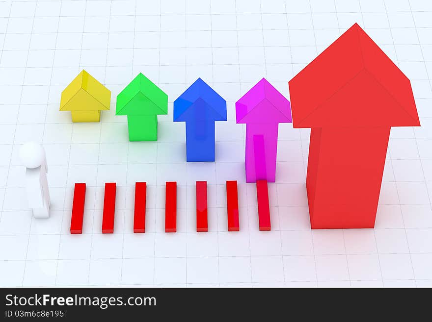 3d people with red target graph. 3d people with red target graph.