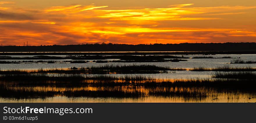 Sunset over marsh in coastal NJ