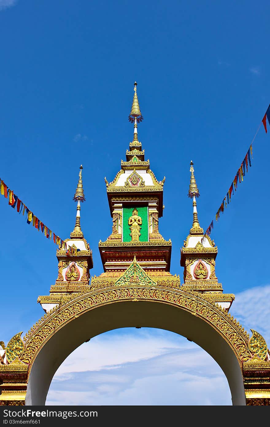 Cement bower with beautiful cornice,the symbol of Thai temple