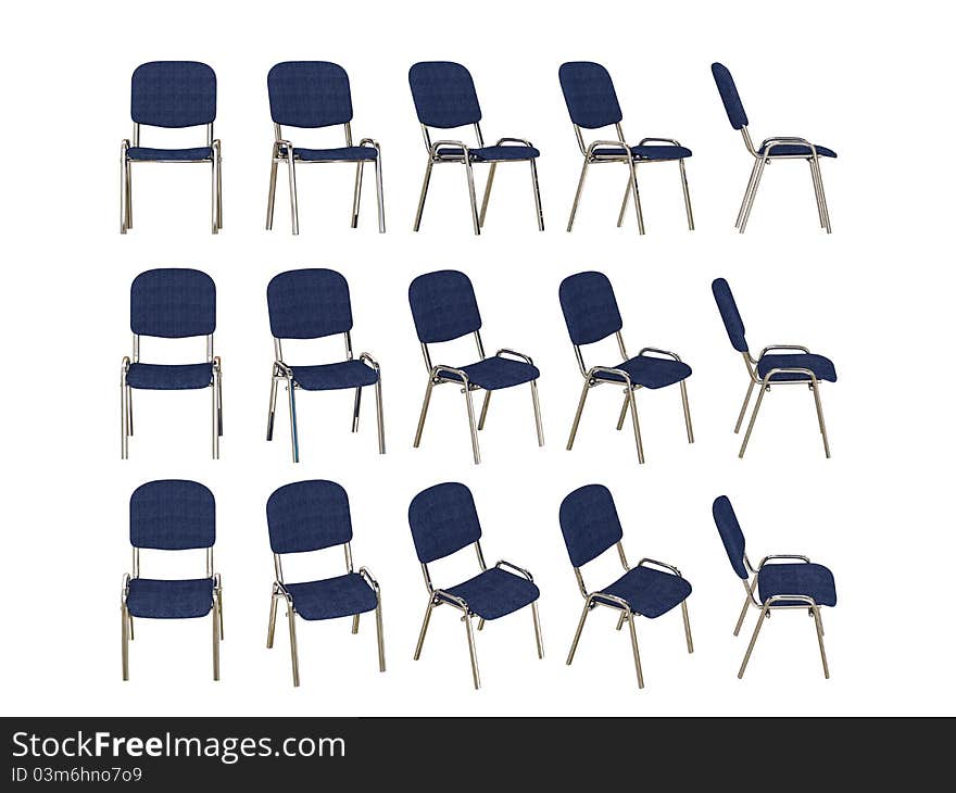 A set of office chairs for visitors are isolated on a white background