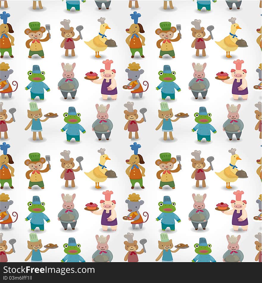 Cartoon animal chef seamless pattern, drawing