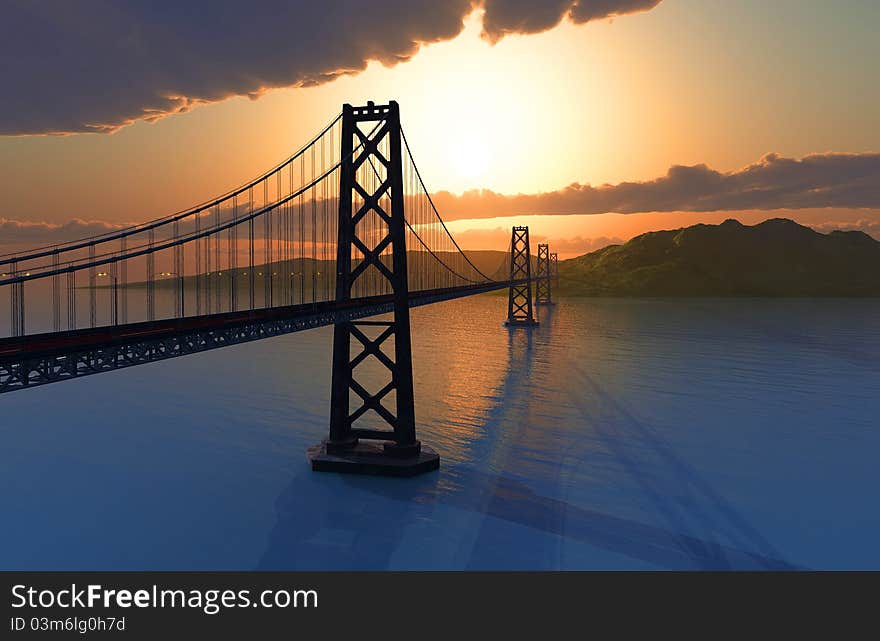 Silhouette of the bridge against the sky.