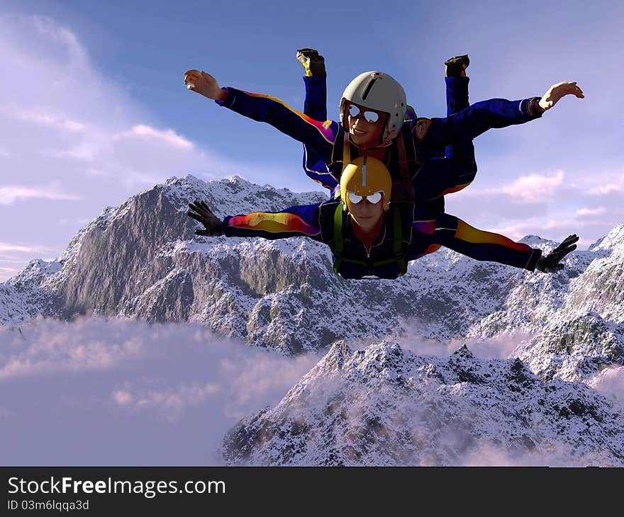 Sportsmen-parashutist soaring in sky. Sportsmen-parashutist soaring in sky