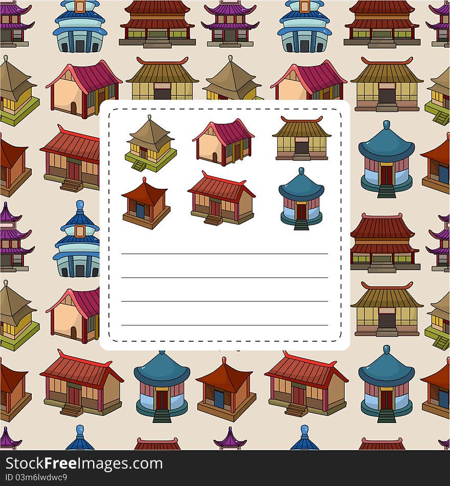 Cartoon Chinese House Seamless Pattern