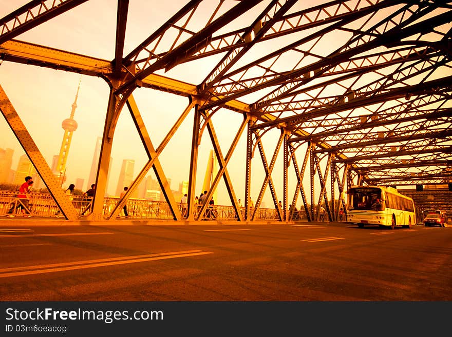 Evening Bridge in Shanghai, China