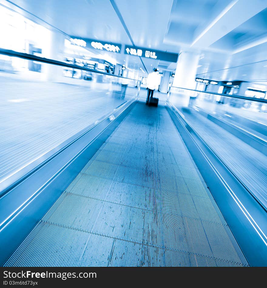 Escalator ,interior of the shanghai pudong airport .