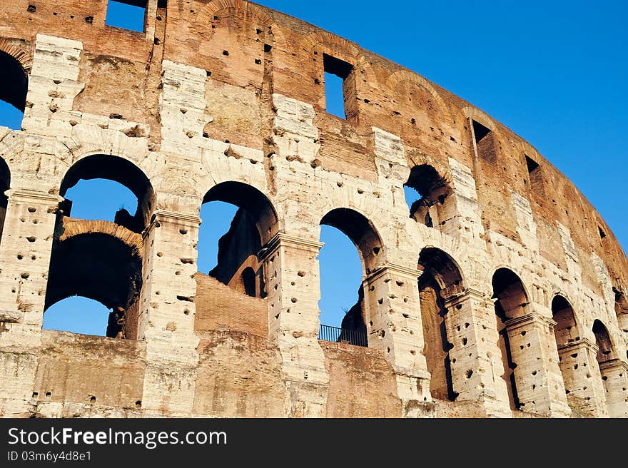 Ancient Walls of Great Roman amphitheater Colosseum in Rome, Italy. Ancient Walls of Great Roman amphitheater Colosseum in Rome, Italy