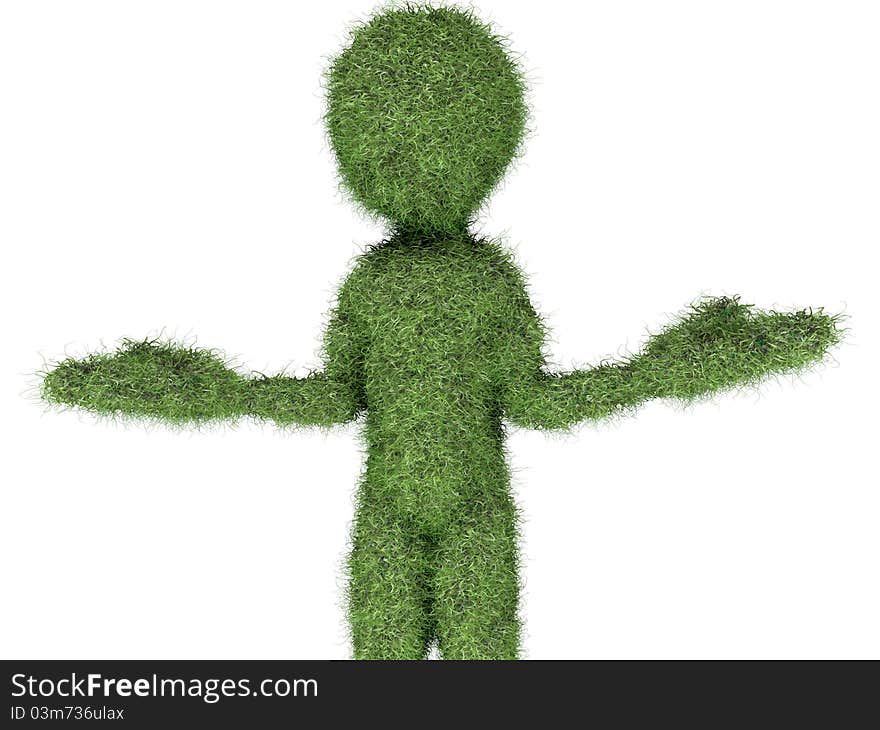 Grass man isolated on white background