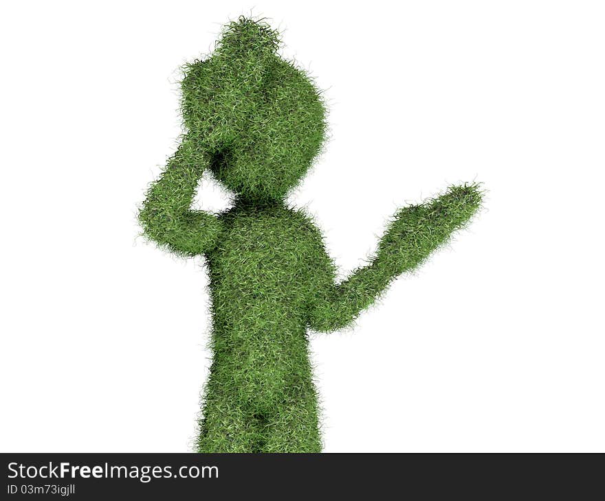 Grass man isolated on white background