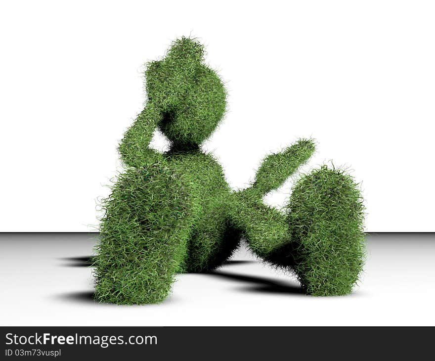 Grass man isolated on white background