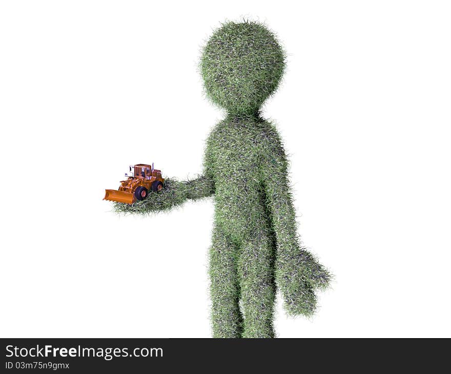 Grass Man With Buldozer Toy